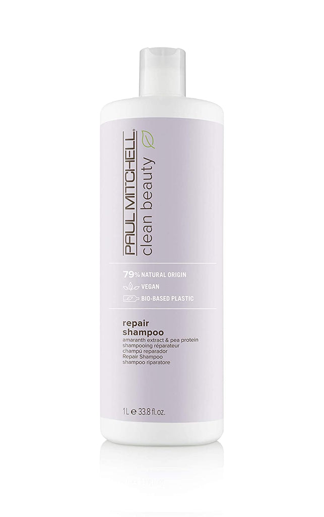Paul Mitchell Clean Beauty Repair Shampoo Liter | Amaranth Extract & Pea Protein | 79% Natural Origin | Vegan | Bio-Based Plastic - 9531131924