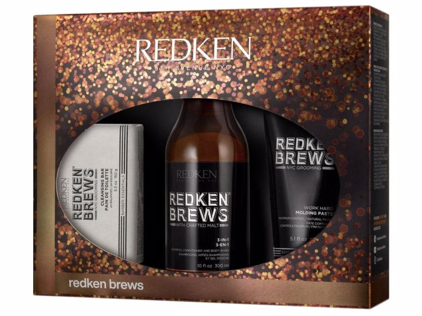 Redken Brews Cleansing Bar + 3 In 1 + Work Hard Molding Paste Men's Gift Set - 884486477378